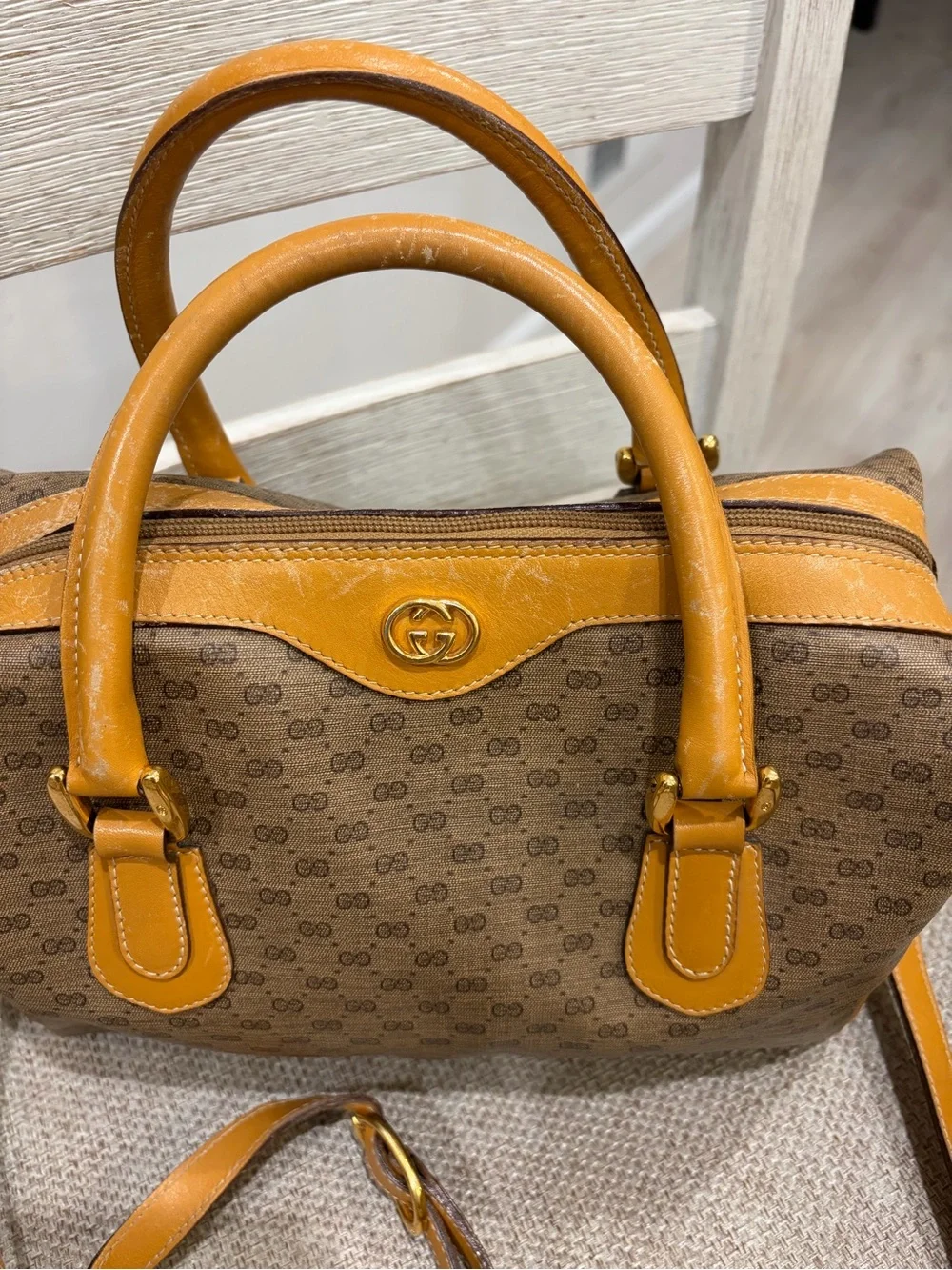 Gucci Tan vintage Micro GG Boston Satchel